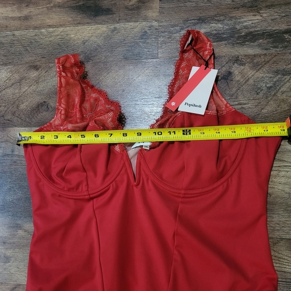 Popilush Red Lace V Neck Corset Shapewear Tummy Control Bodysuit Size 3XL - Picture 9 of 11